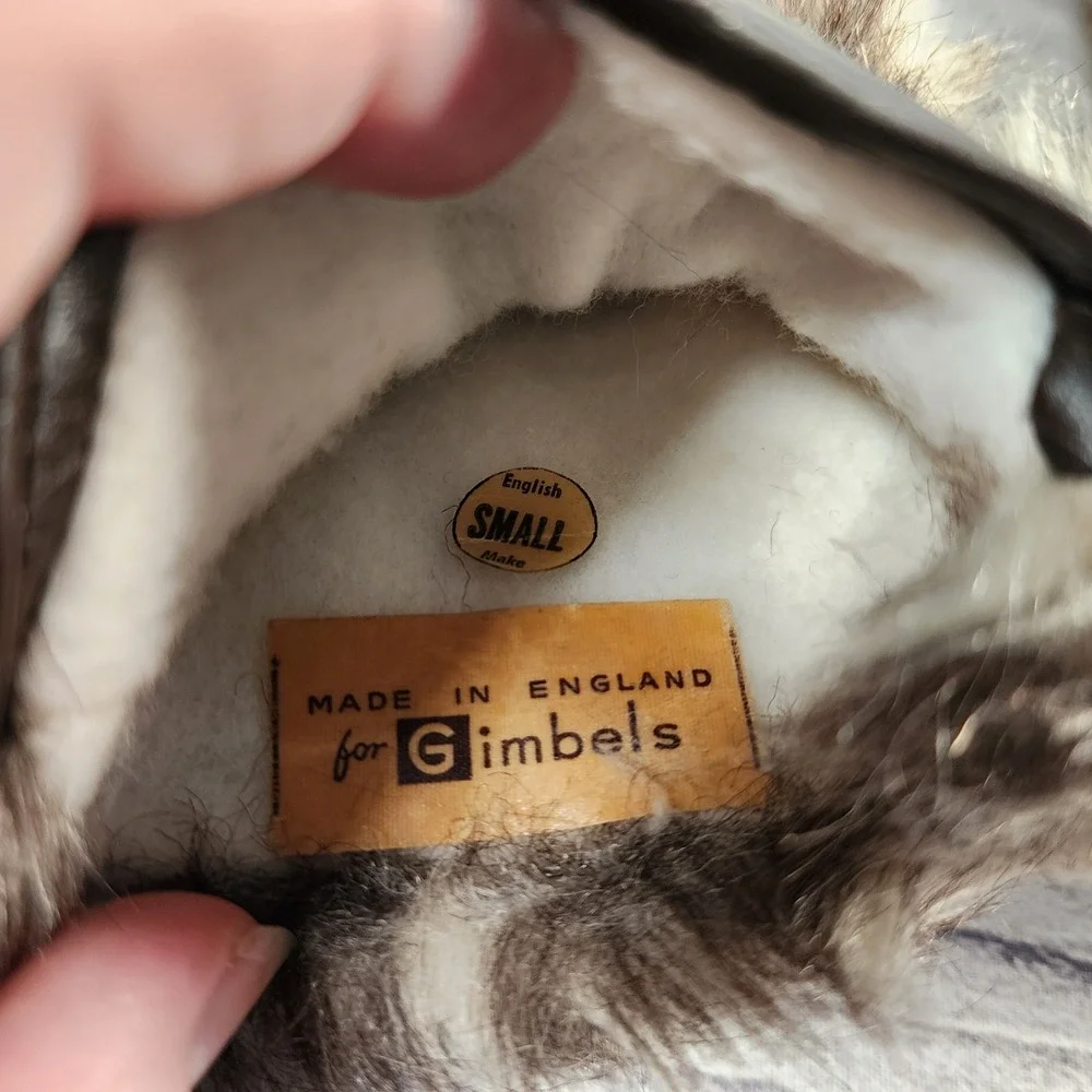 Vintage Gimbels Faux Fur Mittens Made in England Brown Striped Small
